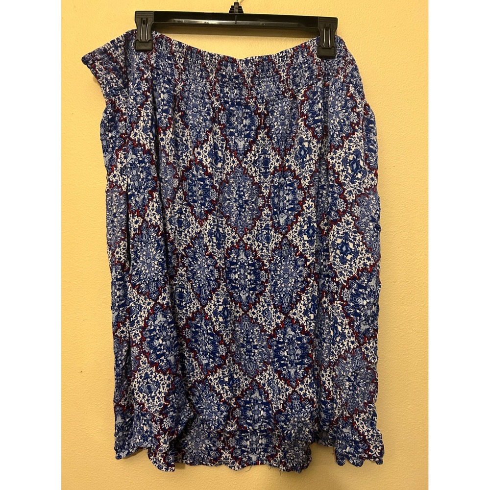 Catherines Skirt Womens 3X Blue Excellent Smocked Waist Flowy Medallion Rayon